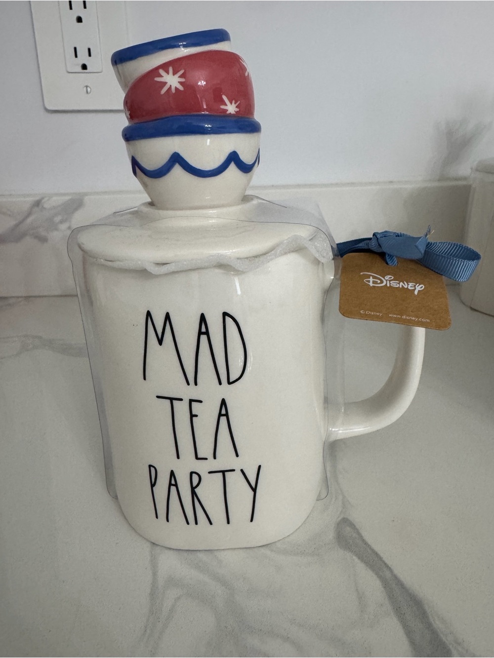 Disney White Mug with Red and Blue Stacked Teacup Lid - Mad Tea Party